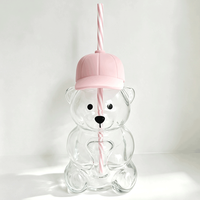 Mignon Gobelet en Verre Ours en Peluche 3D avec Couvercle en Silicone Casquette de Baseball et Paille, Tasse à Café Glacé, Thé au Lait, Boissons Froides, Logo Personnalisé