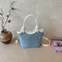 Sac seau en jean scintillant pour femme, sac à main en cuir PU avec poignée nouée et bandoulière chaîne pour le quotidien, les voyages et les soirées