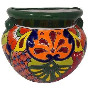 Pot Bunga Kustom Dekoratif Lukisan Tangan Talavera Pot Air Dinding Tembikar