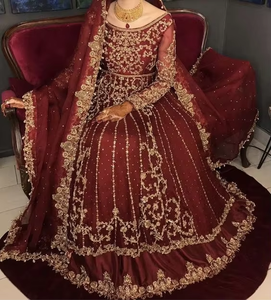 2019 robe Lehenga Choli de Style indien/pakistanais chic avec travail de broderie Zardozi lourd pour les mariages - Product Image 4