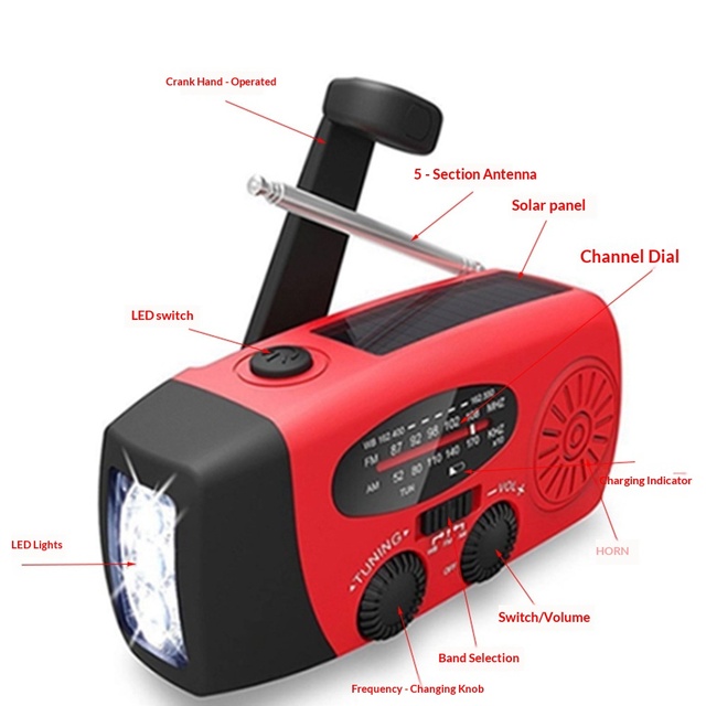 Manufacturer Wholesale Hand-crank Solar-powered NOAA3leds Emergency Radio Built-in Speaker Digital Display ABS Material