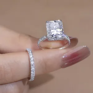 Messi anel de moissanite feminino, anel personalizado de noivado para mulheres, ouro 14k 9x11mm