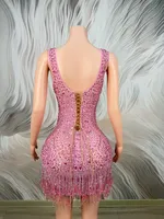 Mini-robe en maille à franges scintillantes et cristaux, taille empire, coupe fourreau, pour soirée d'anniversaire, club de danse, luxe