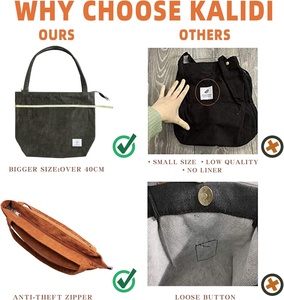 <strong>KALIDI</strong> Women PU Corduroy Casual Tote <strong>Bag</strong> with Zipper Closure Big Capacity Pockets &amp; Shoulder Strap - Product Image 6