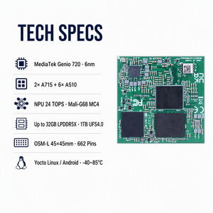 Gateway Industrial para IoT, 10 TOPS NPU, ARM <span class=keywords><strong>Cortex</strong></span>, 8GB LPDDR5, 128GB UFS3.1, USB, CAN, Yocto Linux, Sistema en Módulo MediaTek Genio 720 - Product Image 2