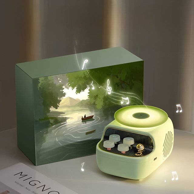 Romantic Retro Record Player Stereo BT Speaker with Aromatherapy Ambient Light Creative Birthday & Holiday Gift