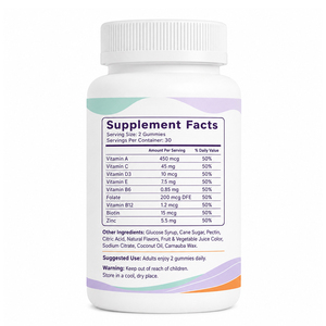 Complément Alimentaire Biologique Multivitamines Bonbons Gommeux Vitamines C B12 Soutien Immunitaire Antioxydant Personnalisable 2 Gommes - Product Image 6