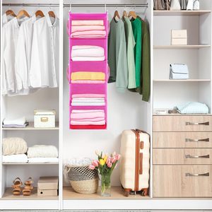 5-<b>Shelf</b> Hanging Closet Organizer 33x15x85cm Foldable Storage <b>Shelves</b> With Side Pockets For Bedroom Clothing - Product Image 6