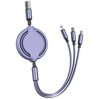 Cable de carga de datos retráctil 3 en 1, redondo, adecuado para el cable de carga USB de Apple