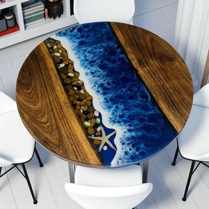 Table en bois de haute qualité avec résine époxy, meubles vintage en bois, résine multicolore, table à manger en résine de luxe, meubles de salon - Product Image 2