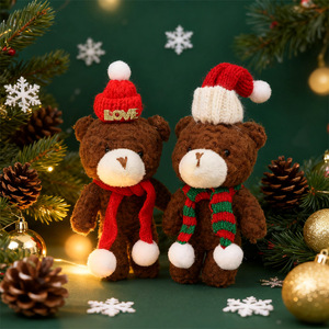 Ours en peluche de Noël, jouet en peluche doux, ours blanc avec écharpe et chapeau pour cadeau et décoration - Product Image 6