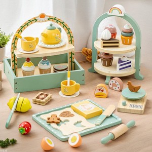 Jeu <span class=keywords><strong>de</strong></span> cuisine en bois écologique avec mélangeur, pour enfants <span class=keywords><strong>de</strong></span> 4 à 6 ans, pour apprendre les <span class=keywords><strong>jeux</strong></span> <span class=keywords><strong>de</strong></span> rôle, avec gâteaux et thé simulés, finition lisse et polie - Product Image 1
