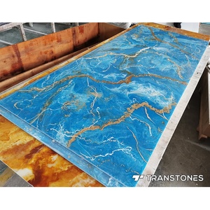 Panneaux muraux en pierre, onyx bleu, prix du marbre, feuille <span class=keywords><strong>de</strong></span> résine acrylique rétroéclairée pour la décoration intérieure, mur en briques - Product Image 4