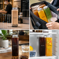 Bouteille carrée en PET de 500 ml avec couvercle en aluminium pour boissons (lait, café, jus de fruits, soda, bière) – Emballage à emporter pour vente en gros