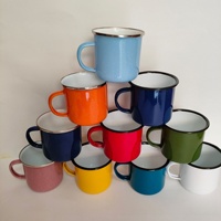 Mug en émail robuste pour le camping en plein air, avec bord en acier inoxydable, résistant aux hautes températures, avec décalcomanie sur émail, logo personnalisé, tasse à café légère en émail