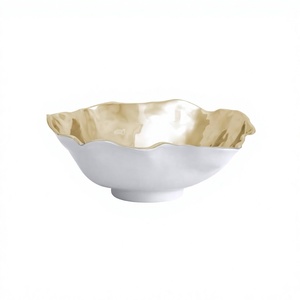 Tazón decorativo para frutas, hecho a mano con técnica de fundición, color blanco y dorado, elegante vajilla para fiestas, bodas, decoración de mesa, accesorio. - Product Image 1