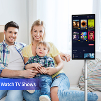 Televisión con pantalla táctil móvil de 21,5 pulgadas, pantalla inteligente FULL HD, televisión inteligente blanca de 4GB + 64GB con ruedas, televisión portátil para entretenimiento