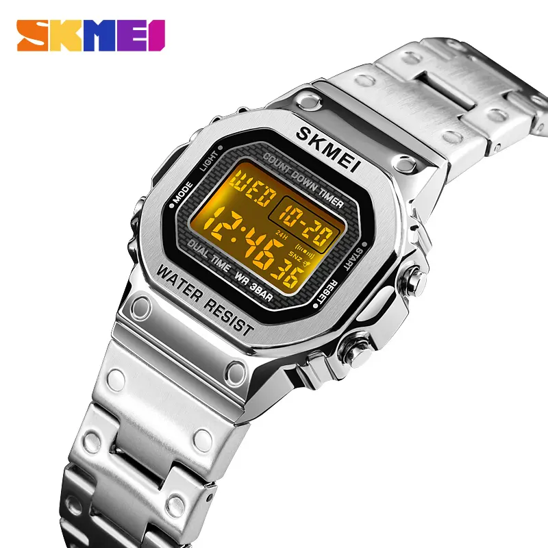 Manufacturer SKMEI Luxury Design Men and Women Lover's WristWatches gold japan mov't stainless steel Couple digital relojes