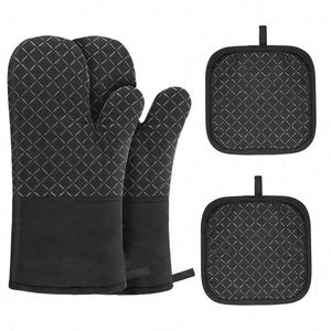 Gants de cuisine et protège-plats extra-épais de qualité supérieure, résistants à la chaleur, en coton avec design en silicone côtelé pour une utilisation en cuisine - Product Image 3