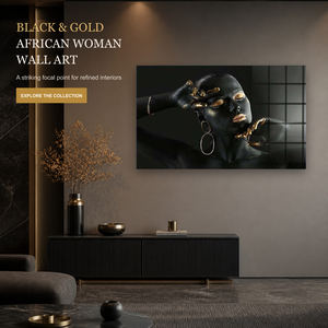 Oro nero africano donna arte della parete decorazione per la casa stampa personalizzata in <span class=keywords><strong>vetro</strong></span> <span class=keywords><strong>temperato</strong></span> dipinti d'arte - Product Image 1