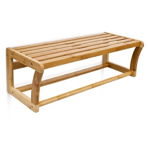 Towel Bar Wall Mounted <strong>Wood</strong> Towel <strong>Rack</strong> with Shelf Storage Bamboo Wall Shelf for <strong>Bath</strong> Household Items - Product Image 2