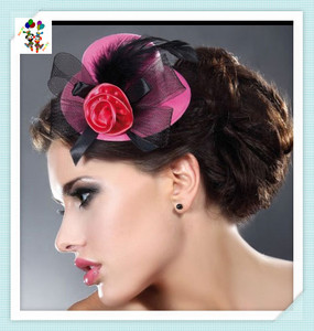 Cheap Girls Fancy Dress Costume Clip on <strong>Red</strong> Color Mini <strong>Top</strong> <strong>Hats</strong> with Feathers HPC-2611 - Product Image 4