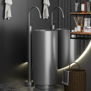 <span class=keywords><strong>Lavabo</strong></span> a colonna cilindrico moderno di lusso <span class=keywords><strong>in</strong></span> <span class=keywords><strong>acciaio</strong></span> inossidabile 304 grigio titanio, autoportante, <span class=keywords><strong>per</strong></span> hotel, KTV, <span class=keywords><strong>bagno</strong></span> - Product Image 5