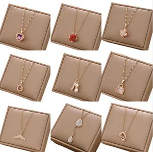 Venta al por mayor de moda popular 18K chapado en oro rosa de oro de acero inoxidable de la joyería colgante de cadena collares para las mujeres - Product Image 1