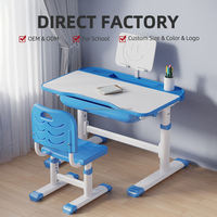 Ensemble bureau et chaise pour enfants avec support pour tablette et tiroir, hauteur réglable par manivelle, bureau d'étude bleu pour enfants