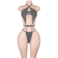 Tenues de danse exotiques : Bodys à lacets découpés en tissu à paillettes argentées, style string, pour pole dance, clubwear et ensembles de festival