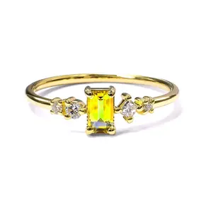 Milskye Kim Cương Engagement 925 Sterling Silver 18K Vàng Mạ Zircon Emerald Cắt Sapphire Và Kim Cương Khảm Nhẫn