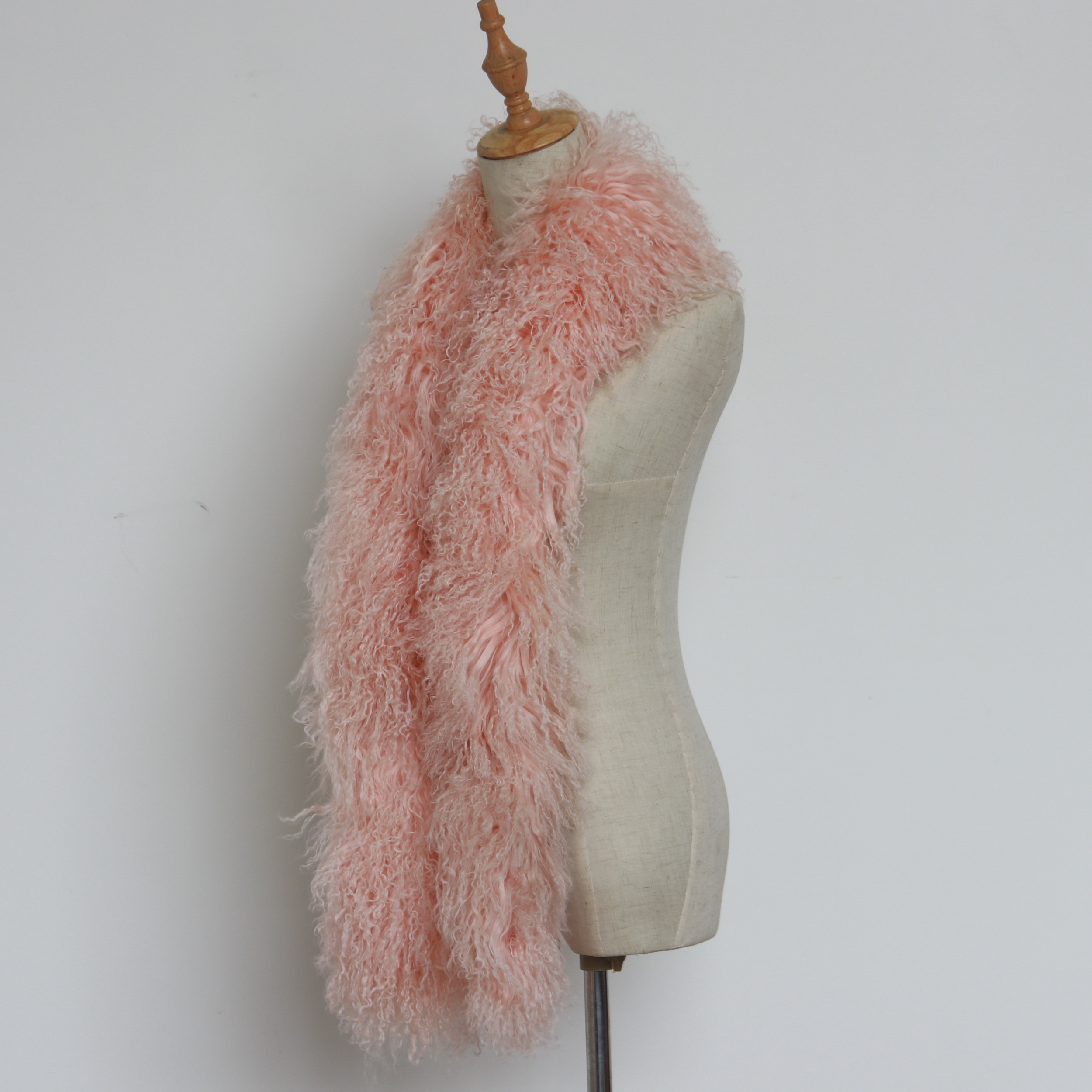 Пользовательские Окрашенные Розовый цвет 15x100 см в сложенном виде трубки дизайн меховая Горжетка шеи для девочек; Модная одежда; Модное из меха от монгольского ягненка меховой шарф