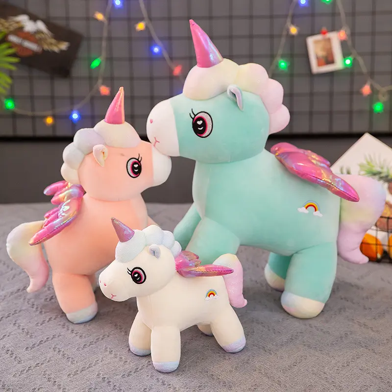 Hecion màu sắc đẹp Kỳ Lân với cánh đồ chơi sang trọng trẻ em trang trí phòng plushie gối Kid sinh nhật đồ chơi sang trọng 3 màu sắc nhồi bông Unicor