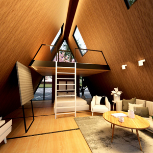 บ้านไม้สำเร็จรูปทรงสามเหลี่ยมสองชั้นแบบ A-Frame สไตล์โมเดิร์น เคลื่อนย้ายได้ เหมาะสำหรับ B&B ในป่าและรีสอร์ทแกลมปิ้ง - Product Image 2