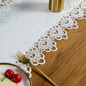 Trắng đám cưới ren hình chữ nhật Jacquard bảng runner chất lượng cao thêu cutwork bảng vải tùy chỉnh với logo - Product Image 6