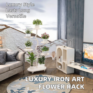 Elegante Estante Metálico Multiusos con Ruedas para Flores, Tipo Móvil, para Sala de Estar o Balcón, Fácil Instalación, Estilo Moderno y Lujoso - Product Image 2