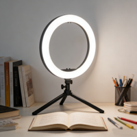 Lampe vidéo LED Qiniu 12 pouces avec trépied 2M en ABS, alimentation CA 10W, intensité réglable, 3 modes de couleur pour le streaming en direct, TikTok, maquillage