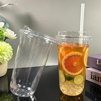 Cangkir Plastik PET sekali pakai dengan logo stadion custom, diameter 90mm, ukuran 8oz, 12oz, 16oz, 24oz, untuk smoothie, termasuk tutup dan sedotan.
