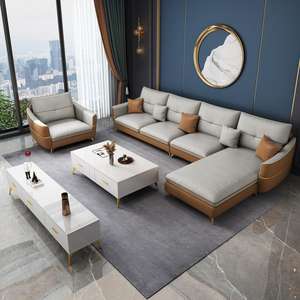 Ensemble de canapés modernes en forme de L, revêtement en tissu, rembourrage en mousse, meubles de salon en forme de U pour la décoration intérieure - Product Image 1