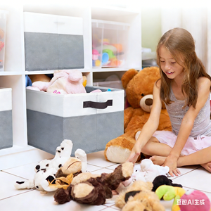 Boîtes de rangement pliables en tissu, organisateur de placard et de garde-robe, panier cube avec couvercle et poignées - Product Image 6