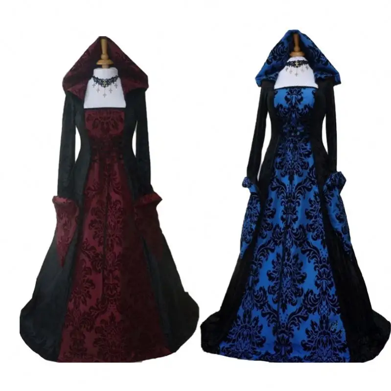 Bruxa Halloween Costume para Mulheres Vintage Deluxe Hooded Vampire Medieval Renaissance Vestido Vestido