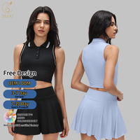 Conjunto Deportivo de Golf sin Mangas Personalizado, Ropa Casual Transpirable y Elástica de 2 Piezas con Falda de Tenis para Mujer con Pantalones Cortos Integrados