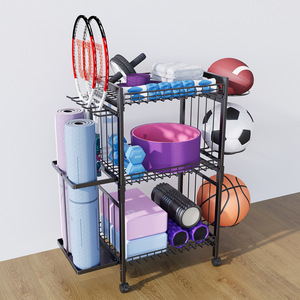 Carrello Multifunzionale per Attrezzature Sportive, Portaoggetti per Basket e Tappetini Yoga con Ripiano in Metallo, Imballato in Scatola - Product Image 4