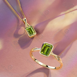 ชุดสร้อยคอและแหวนจี้เพชรเม็ดเดี่ยวทรงสี่เหลี่ยมมรกต ดีไซน์โรแมนติกจาก Gemnel Fashion เน้นความอ่อนโยนต่อผิว - Product Image 3