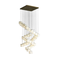Lustre en cube d'albâtre espagnol de luxe léger, style moderne minimaliste, pour salon, escalier, villa duplex