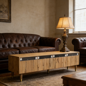 Mueble para <span class=keywords><strong>TV</strong></span> de Madera Acanalada Estilo Mid-Century, Estándar Europeo, Ecológico, Gran Capacidad de Almacenamiento, Consola Multimedia para Dormitorio, Comedor y Sala de Estar - Product Image 4