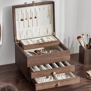 Jewelry Storage <b>Box</b> Black Walnut Wood Rectangle Large Capacity With Drawers For Necklaces <b>Earrings</b> Desktop Organization - Product Image 1
