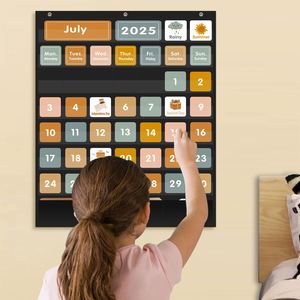 Boho 46+3 Pockets Calendar & Weather Pocket Chart Large 28.75"x24" <b>Black</b>, with 92 Cards, for Classroom, Home & School Learning - Product Image 6