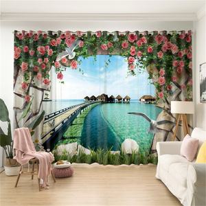 ผ้าม่านกันแสงลายดอกไม้ 3 มิติ แบบโพลีเอสเตอร์ ลายวิวถนนยุโรป สำหรับห้องนั่งเล่น - Product Image 3