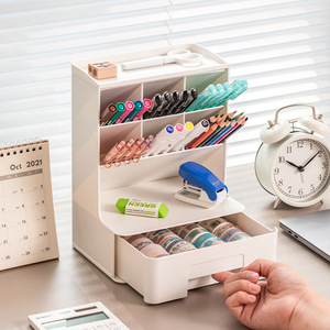 Desktop Storage <b>Box</b> With Slanted <b>Pen</b> Holder Multi Functional Makeup Organizer 4 Layers Standing Type Office Desk Organizer - Product Image 4
